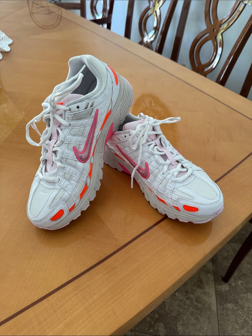 Nike White Sneakers with Pink and Coral Accents size 8
